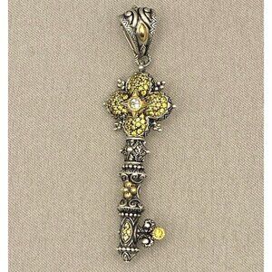 Barbara Bixby 925 Sterling 18K Yellow Sapphire Pavé Flower Key Enhancer Pendant